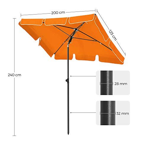 Stačiakampis sodo skėtis 200 × 125 cm su reguliuojamu pasvirimu– SONGMICS
