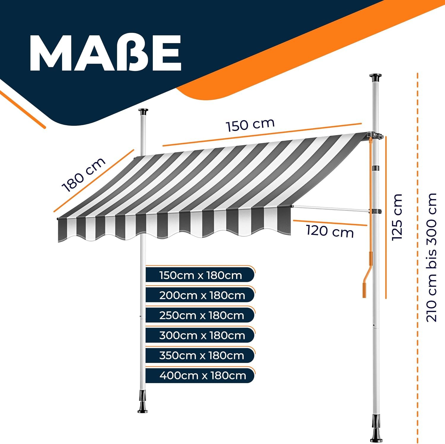Prispaudžiama balkono markizė be gręžimo, 150 cm, balta / pilka – KESSER - Image 4