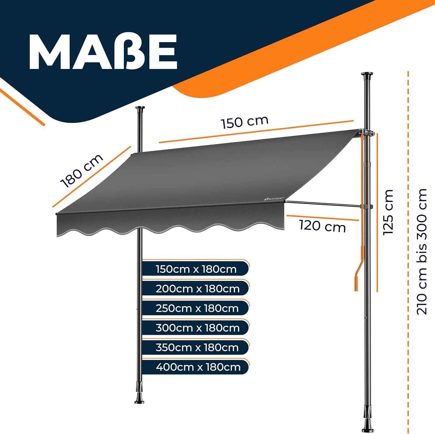 Prispaudžiama balkono markizė be gręžimo, 250 cm, antracito – KESSER - Image 4