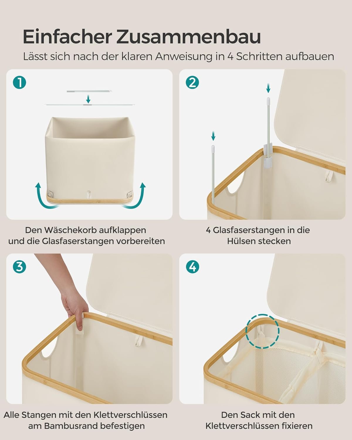 Skalbinių rūšiavimo krepšys su dangčiu, 130 l, baltas – SONGMICS - Image 2