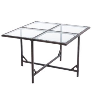 Lauko stalas su matiniu stiklu ir ratano apdaila, 109 × 109 × 72 cm