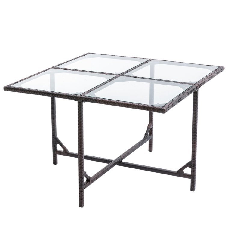Lauko stalas su matiniu stiklu ir ratano apdaila, 109 × 109 × 72 cm