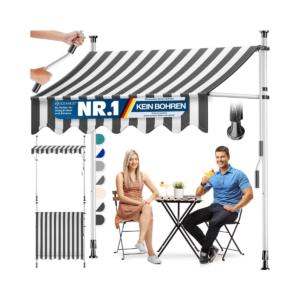 Prispaudžiama balkono markizė be gręžimo, 150 cm, balta / pilka – KESSER