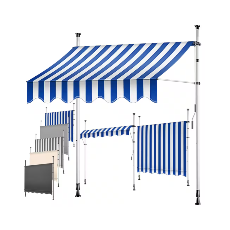 Prispaudžiama balkono markizė be gręžimo, 400 cm, mėlyna / balta – KESSER